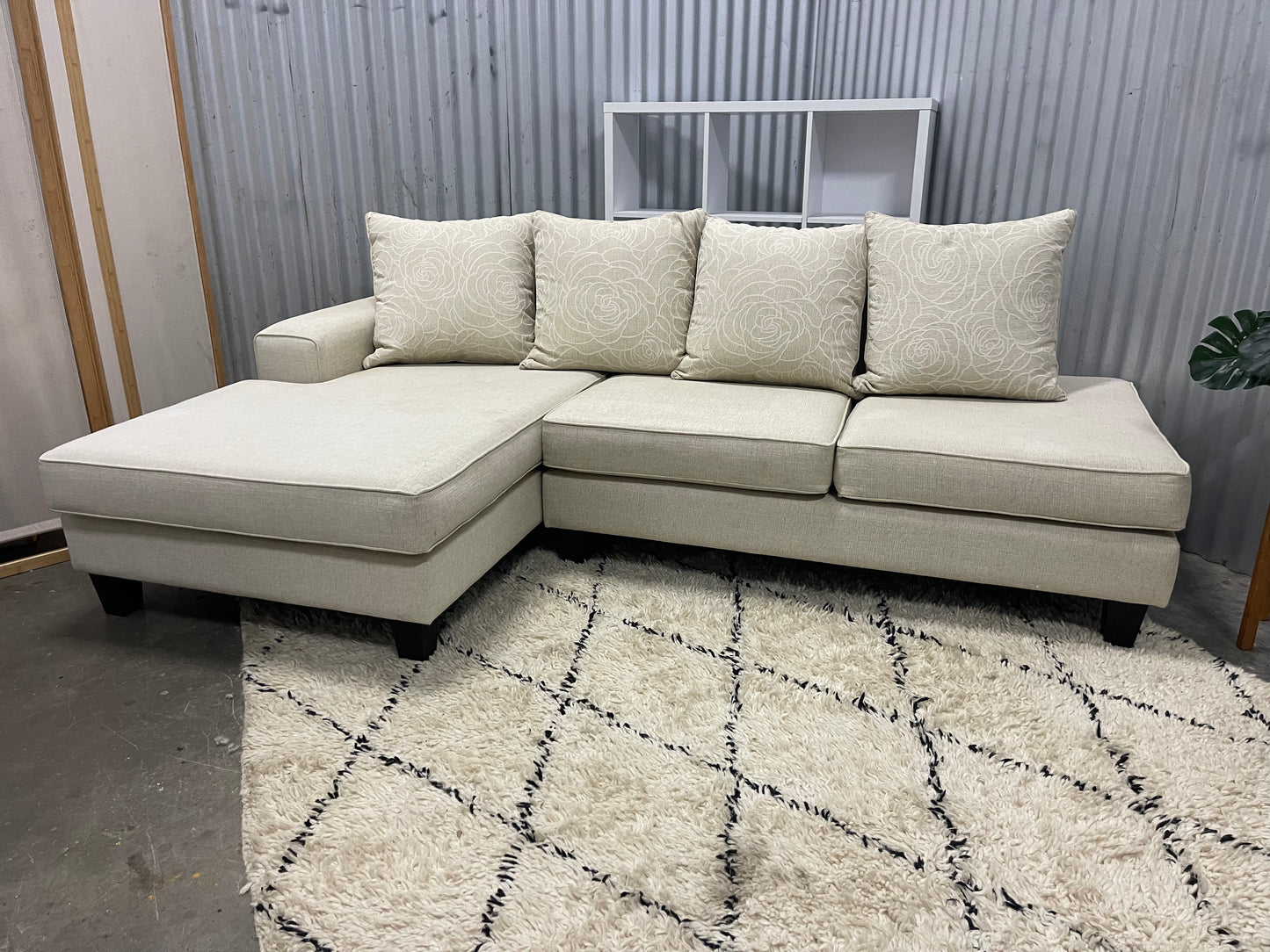 Excellent Condition - Farmhouse Beige Colour - NZ MADE - 3 Seater with Chaise L Shape Sofa